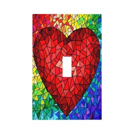 Colorful Rainbow Heart Romantic Love 1 Gang Light Switch Plate Decorative Single Toggle Wall Plate Cover Electrical Switchplate Faceplate for Bedroom Room Decorate