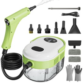 Steam Cleaner, Handheld Steam Cleaner with 6 Levels Adjustable Handle, 1.5L Water Tank, Steamer for Cleaning, Portable Steam Cleaner for Home, Car, Furniture, Couch, Bed Bugs (White & Green)