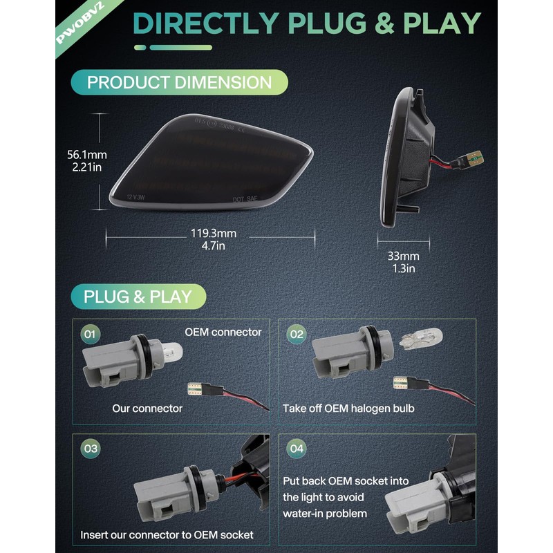 PWOBVZ Amber White Switchback Turn Signal Lights Compatible with Jeep