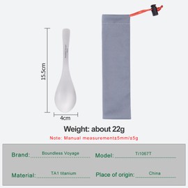 iBasingo 15.5cm Titanium Spoon with Big Bowl Ultralight Camping Hiking Cutlery Outdoor Kitchen Metal Durable Utility Tableware Ti1067T 1pc