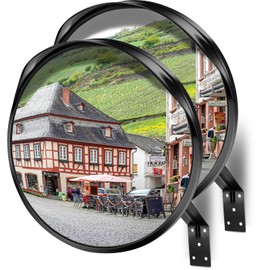 Plumrelos 2PCS 12 Inch Acrylic Convex Mirror - Adjustable Wide Angle View Blind Spot Mirror for Garage Warehouse, School, Store Safety & Office, Indoor Outdoor Use with Wall Mount Bracket
