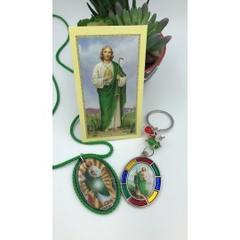 Saint Jude Scapular Necklace-Keychain & Prayer~San Judas Tadeo Set 3 Piezas