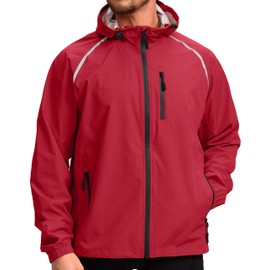 Men's Cycling Rain Jackets Waterproof Running Bike Windbreaker Hooded Reflective Biking Windproof Bicycle Riding(Dark Red,M)