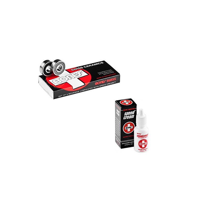 Bones Swiss Ceramic Skateboard Bearings 8-Pack with Speed Cream Lubricant