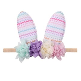 VEICOSTT Easter Headband for Baby Girls Bunny Rabbit Ear Headbands with Flower Crown Toddler Kids Easter Hairband Hair Accessories ZHB39 (Nylon Band, One Size)