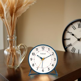 Tinload 4.5" Antique Retro Analog Alarm Clock, Small Silent Desk Clock with Manual Light, Snooze, for Living Room, Bedroom, Bedside, Desk(Blue)