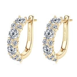 Lustrous Luxe Yellow Gold Women's Hoop Earrings - Gold Plated Earrings Made of 925 Silver with Moissanite, Sparkling, Hypoallergenic & Luxurious - Ideal Gift Idea for Women, Sterling Silver, Created