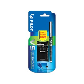 Pilot V5 Cartridge System Liquid Ink Rollerball, 0.5 mm Tip Single Pen with 3 Free Refills - Black