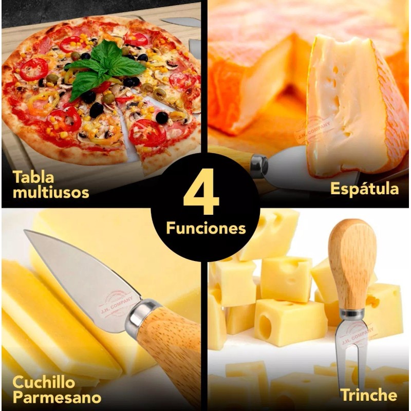 J.H. Companny Tabla Para Quesos Madera Con Utensilios Cortes Carnes