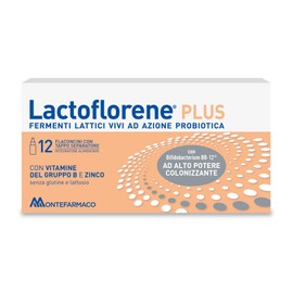 Lactoflorene Plus, Fermenti Lattici, Probiotici, Senza Glutine Senza Lattosio - Integratori Adulti a base di Probiotici con Zinco e Vitamina B per l’Equilibrio della Flora Intestinale (12 Flaconcini)