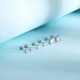 Titanium Screw Back Earrings Set for Men 316L Surgical Stainless Steel 3/5/7mm CZ Princess Square Women Studs Pack of 3 (3-5-7mm-gold)