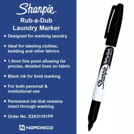 Sharpie Rub-A-Dub Laundry Marker 31101PP, Fine Point, Black Ink, Pack of 3