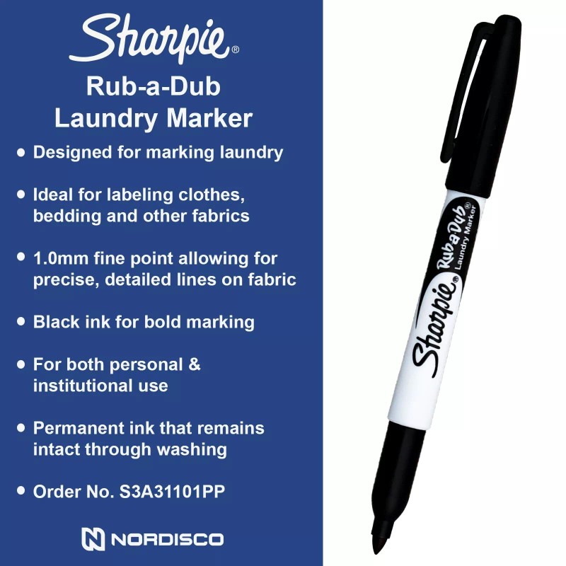 Sharpie Rub-A-Dub Laundry Marker 31101PP, Fine Point, Black Ink, Pack