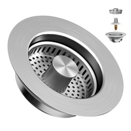 Upgraded 3 in 1 Kitchen Sink Drain Strainer, 304 Stainless Steel Pop Up Kitchen Sink Stopper, Anti-Clogging Basket Odor Prevention for US Standard 3-1/2 inch Drain