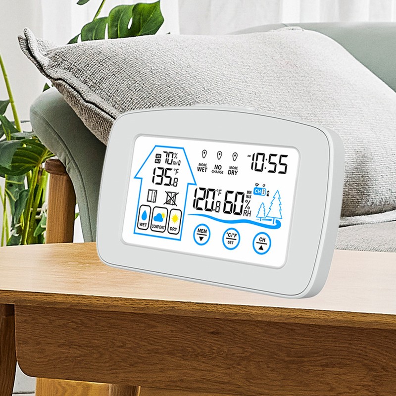 Indoor & Outdoor Hygrometer Thermometer with Time Backlight LCD Display