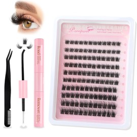 Parriparri Cluster Lashes Kit Fluffy Natural Individual Eyelashes with Bond&Remover&Tweezers 10-18MM Mixed Lengths Eyelash Extension Individuals Self Application DIY at Home