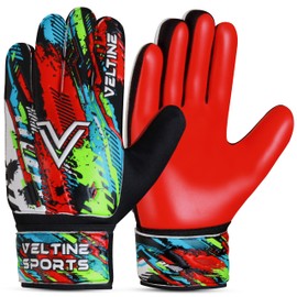 Veltine Sports Soccer Goalie Gloves, Football Goalkeeper Gloves for Kids Boys Children Youth with 4mm Latex Heavy Grip Palm (Red, Size 6 Suitable for 13-15 Years, Ambidextrous)