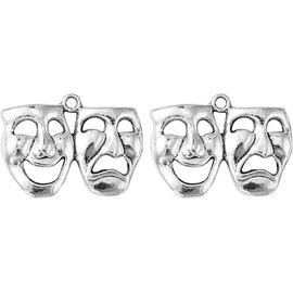 Stiesy 20PcsTibetan Style Mardi Gras Charms Antique Silver Masquerade Theatre Mask Metal Charms Vintage Drama Mask Pendants Charms for Jewellery Making Crafting