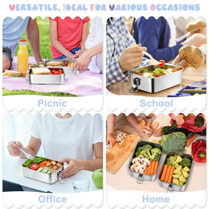 TeamFar Stainless Steel Bento Box, 2 Pack 47oz/1400ml Metal Lunch