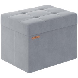 ABHENG Folding Storage Ottoman, Velvet Storage Bench, Footrest, Foot Stool, for Living Room, Bedroom and Office,12.2 x 16.1 x 12.2 Inches, 200 kg Load Capacity, Dove Gray UASND03G