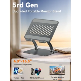 tounee tounee Tablet Holder Stand, Dual Rod Adjustable Aluminum Desktop Stand, Compatible with 4.7-16.5" iPads, Surface Tablets, Portable Monitors, Kindle & More (Gray)