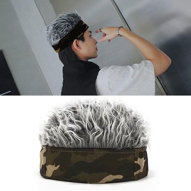 Gray Men Wig Hat, Men Artificial Wig Hat Camouflage Grey