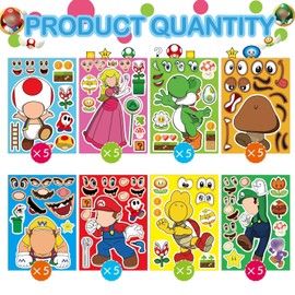 EHQEHQ 40 Pieces Make-a-face Stickers Pack, Super Bros Make Your Own Stickers, Mixed & Matched with 8 Designed Characters(5 of Each) Stickers for Party Decoration, Reward, Decor