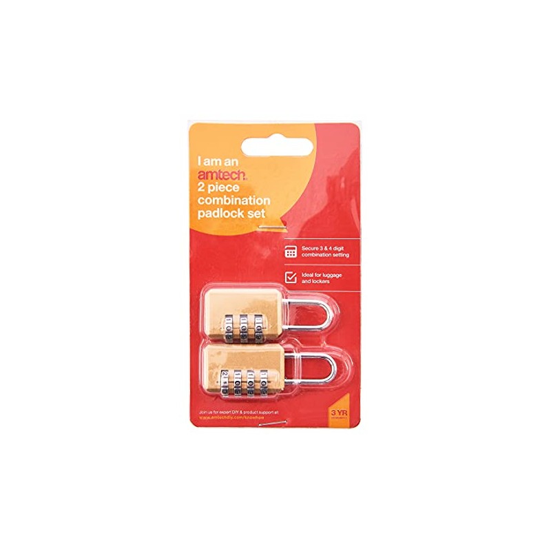 Amtech 2pc Combination Padlock Set, 4-Number & 3-Number Locks for