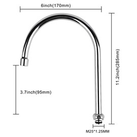 KWODE 6” Swivel Gooseneck Spout Replacement Kit for Commercial Kitchen Sink Faucet 360°Swing Spout with 2.2 GPM Nozzle Chrome(M25*1.25 Connector)