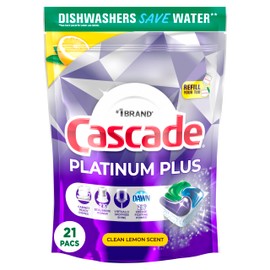 Cascade Platinum Plus Dishwasher Pods, Dish Detergent ActionPacs, Clean Lemon, 21 Count