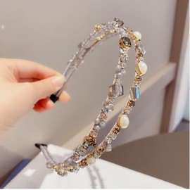 Firuilo Sparkly Rhinestones Headband Layered Crystal Hairbands Silver Thin Head Hoops for Women