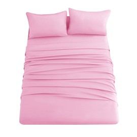 Ghooss Pink Bed Sheet Set with Deep Pocket,Super Soft Microfiber Bedding-Breathable,Warm,Wrinkle,Fade Free,4 Piece Bedding Sheet Sets(Full,Pink)