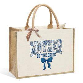 Bride Wedding Tote Bag, Bridal Shower Gifts, Bachelorette Party Bags, Coquette Bow Tote Bag with Floral for Wedding Engagement Bachelorette Party Honeymoon Travel - Mother of The Bride Blue
