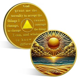 ACGZQY Sunrise Beach Sobriety Coin, Artsy Landscape AA Coin and Medallions Sobriety Chip Sober Token Narcotics Alcoholics Anonymous Recovery Gifts