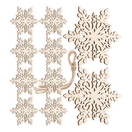 VORCOOL Christmas Wooden Snowflake Pendant: 10Pcs Decoration Embellishments with String Unfinished Wood Disc