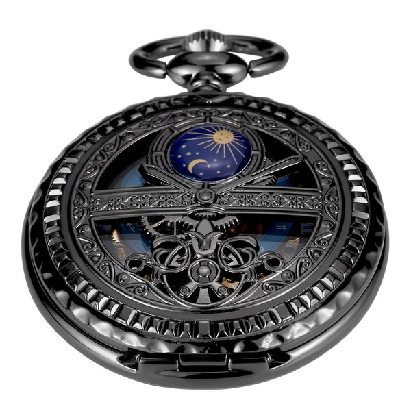 Whodoit Black Roman Numeral Dial Mens Mechanical Moon Phase Design,