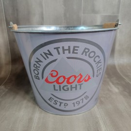 Coors Light Beer 5 Quart Metal Galvanized Ice Bucket Double Sided Gray
