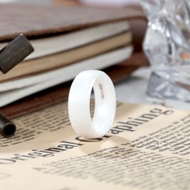 King Will 8mm White Ceramic Wedding Rings for Men Women Brushed Engagement Wedding Band Step Edge Comfort Fit 11.5