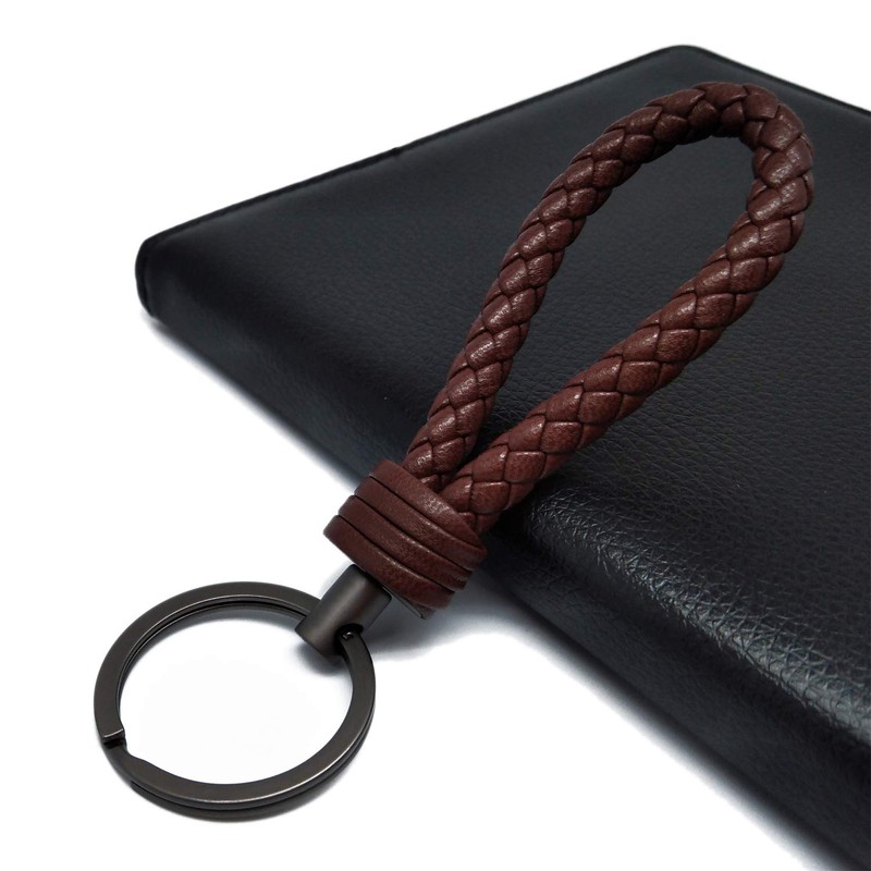 LABEN Key Chain Lambskin Handwoven Genuine Leather Keychain - Brown