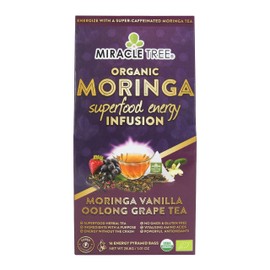 Miracle Tree's Moringa Energy Tea - Vanilla Oolong Grape | Super Caffeinated Blend | Healthy Coffee Alternative, Perfect for Focus | Organic Certified & Non-GMO | 16 Pyramid Sachets