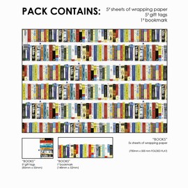 Books Wrapping Paper. Watercolour Illustrated Book Gift Wrap 5 pack Book Wrapping Paper plus 5 Tags