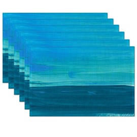 Blue White Ocean Oil Painting Placemats Set of 6,Table Mats Non-Slip Heat Resistant Washable Placemat for Party Kitchen Dining Table Decoration Indoor Outdoor