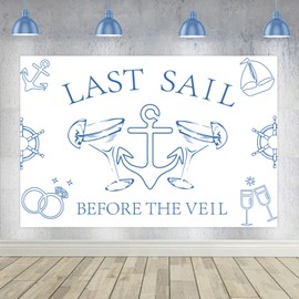 Jollyboom Last Sail Before The Veil Bachelorette Party Decorations, Last Sail Before The Veil Backdrop Banner Nautical Bachelorette Bridal Shower Engagement Party Supplies Photo Background