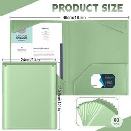 Henoyso 60 Pcs Plastic Folders with Clear Front Pockets Heavy Duty File Folders with 2 Pockets and Card Slot for Student Communication School Office Presentation Report (Sage Green)