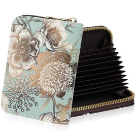 AOZUO Credit Card Holder For Women With RFID protection, Leather Zipper Thread Wallet, Small Card Case Purse With Coin Compartment Pocket Business Card Wallet ID Card Holder, Green