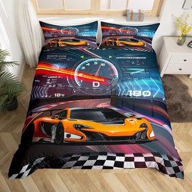 Loussiesd Race Car Bedding Set Boys Extreme Sports Duvet Cover Set for Kids Boys Cool Car Comforter Cover Car Sports 1 Duvet Cover with 1 Pillowcase Single Size