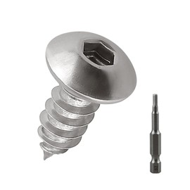 100-pack M5 x 10mm Button Head Socket Cap Sheet Metal Screws, 304 Stainless Steel 18-8 Self Tapping Screws for Metal & Wood & Plastic, Socket Bit Included