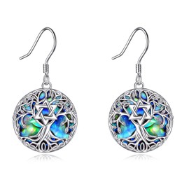 YFN Tree of Life Earrings Sterling Silver Star of David Tree Life Eardrop with Abalone Shell Dangle Drop Earrings Jewellery Gifts for Women Girls