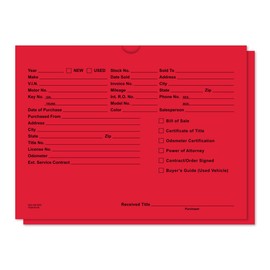 Printed Vehicle Deal Jackets 9 X 12 100 Shrink Wrapped Dealerships Auto Car Lot (RED)