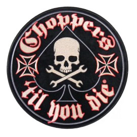 CHOPPERS SKULL SPADE EMBROIDERED 3.5 INCH IRON ON MC BIKER  PATCH